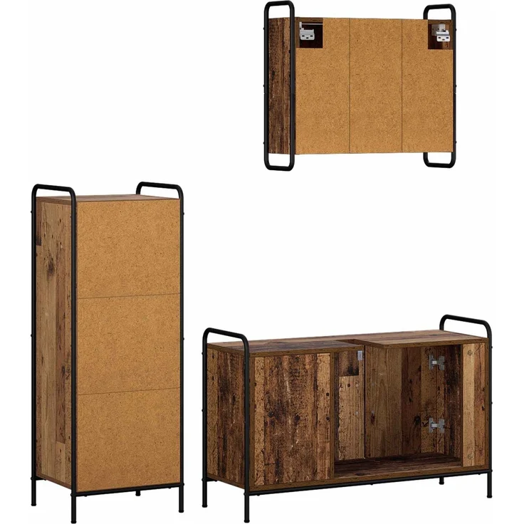 vidaXL Badezimmerschrank-Set 3 stk. Altholz 40 x 36 x 109,5 cm 3444529 – Bild 7