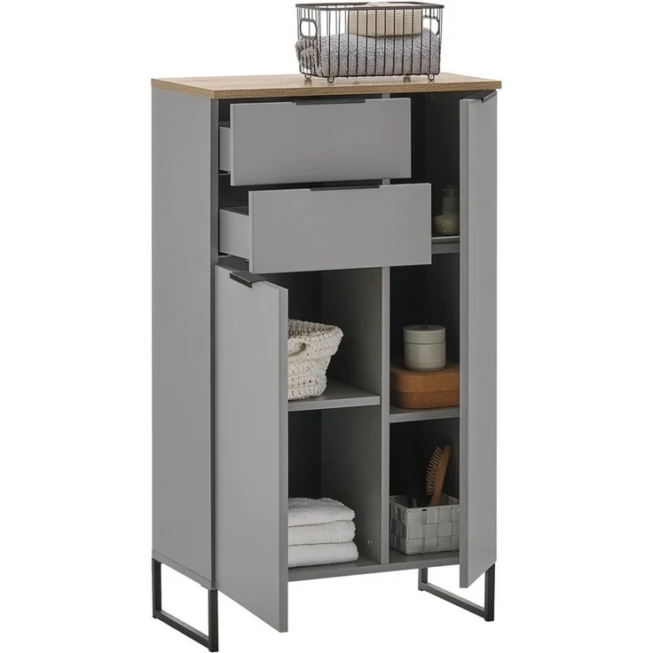 DENVER Badezimmer Kommode in Grau / Evoke Eiche Optik FSC-zertifiziert - Badezimmerschrank Bad Schrank mit viel Stauraum - 60 x 106 x 32 cm (B/H/T) – Bild 3