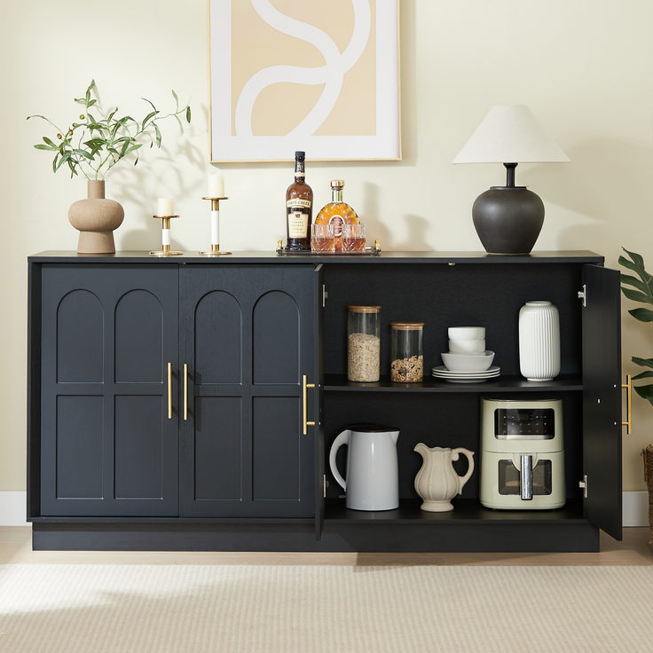 DESVIAE Sideboard mit verstellbaren Einlegeböden 169x80x40 cm MDF Schwarz