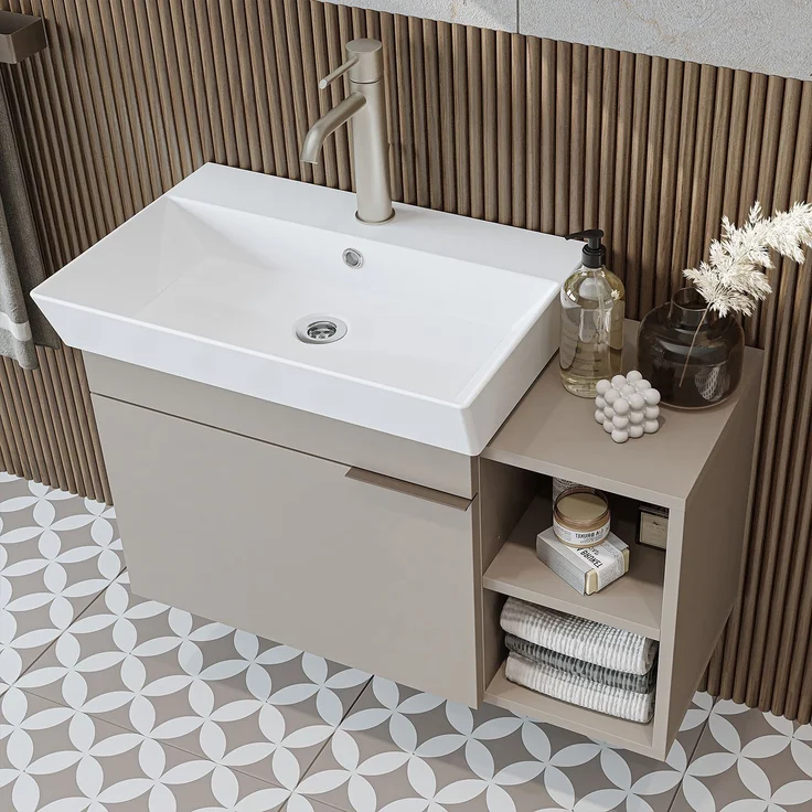 Skye Decor '2938' Badmöbel-Set mit Waschbecken & Spiegel (2-teilig), Sandstein, 82 x 54 x 38,6 cm – Bild 6