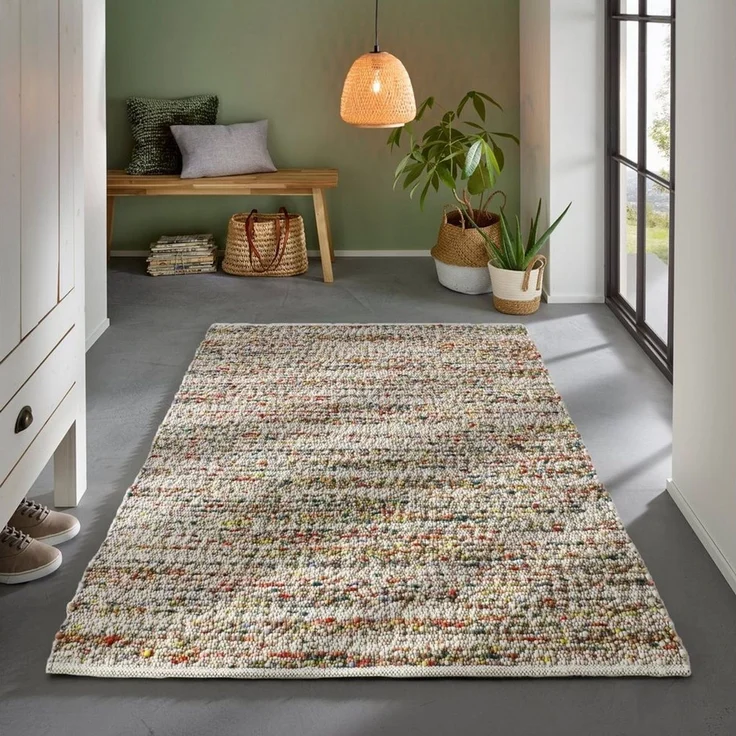 TaCa Home Wollteppich Gewalkter Handweb Woll-Teppich mit schwarzer Kette, rechteckig, Höhe: 15 mm, nachhaltige Schurwolle Wohnzimmer Schlafzimmer, Multi - 130x190 cm – Bild 2