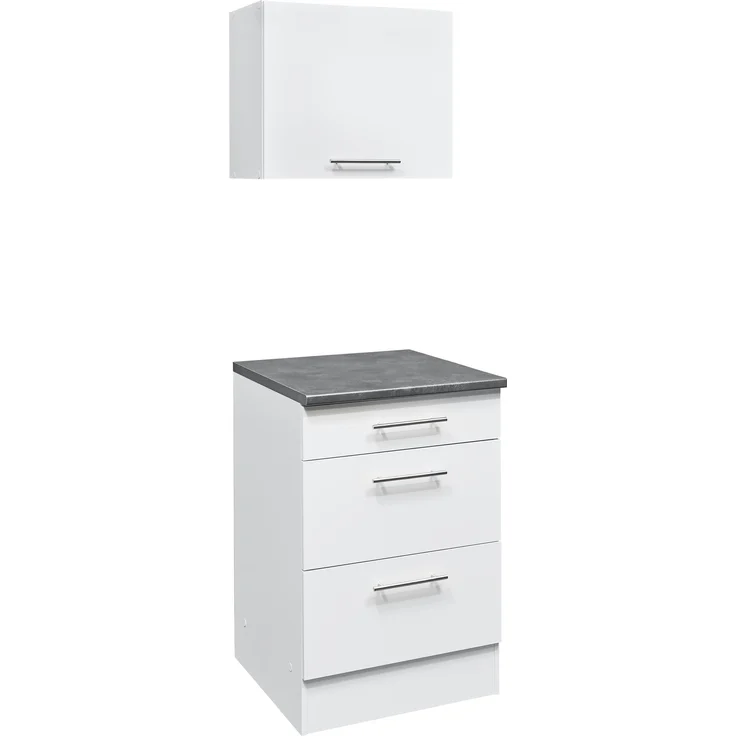 EDDY Moderner Schubladenschrank Küche in Weiß matt, Metallic Grau - Geräumiger Küchenunterschrank mit viel Stauraum - 60 x 90 x 60 cm (B/H/T) – Bild 7