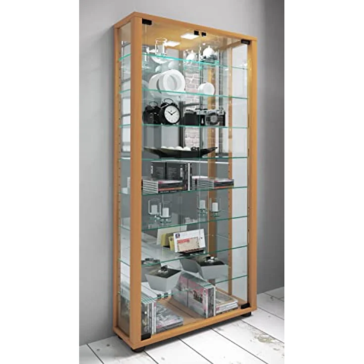 MID.YOU Vitrine, Buche und Glas, 8 Fächer mit Beleuchtung, 59x114.8x18 cm, in verschiedenen Holzdekoren erhältlich – Bild 2