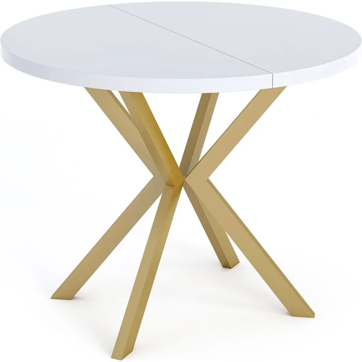 WFL GROUP Esstisch Flora ausziehbar rund industrial mit goldenen Metallbeinen (MADE IN EU, erhältlich in zwei Größen – 100/120 cm, ausziehbar auf 180/200 cm), platzsparender Tisch in Holzoptik für Küche, Esszimmer oder Wohnzimmer – Bild 1