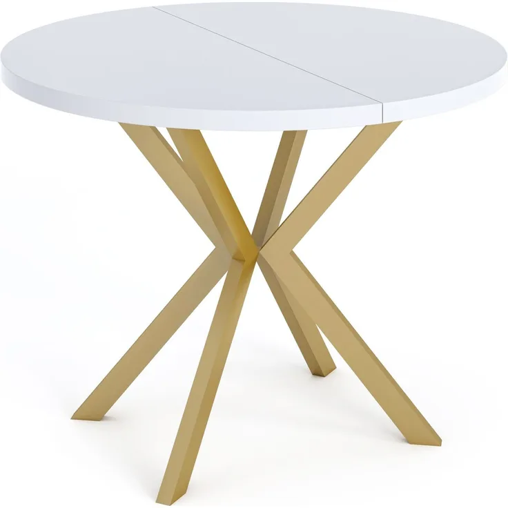 WFL GROUP Esstisch Flora ausziehbar rund industrial mit goldenen Metallbeinen (MADE IN EU, erhältlich in zwei Größen – 100/120 cm, ausziehbar auf 180/200 cm), platzsparender Tisch in Holzoptik für Küche, Esszimmer oder Wohnzimmer
