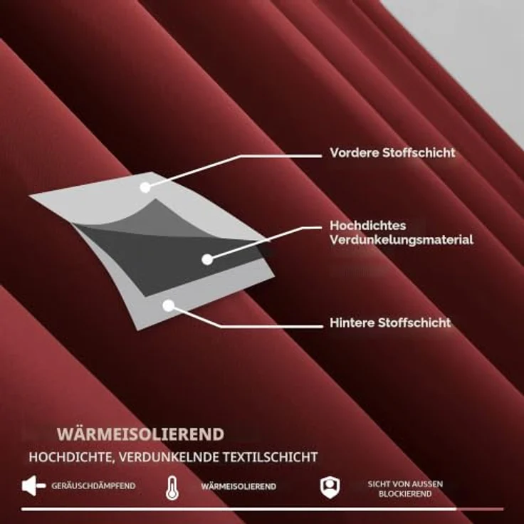 Deconovo Vorhänge Wohnzimmer mit Kräuselband Blickdicht Schallschutz Rot | 2er Set, H 290 x B 140 cm, Thermogardine Wärmeisolierend, Schlafzimmer Vorhänge, für Thermal Curtain, UV-schutz, Übergardinen – Bild 6