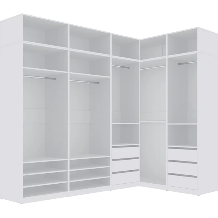 Marmex Möbel Tres Set-S/N (B) großer Eckkleiderschrank, Begehbarer Kleiderschrank offen mit Aufsatz, modularer Kleiderschrank mit Kleiderstangen, Einlegeböden für Kleidung, Schuhe, laminierte Spanplatte, weiß 271/160x246x51 cm – Bild 1