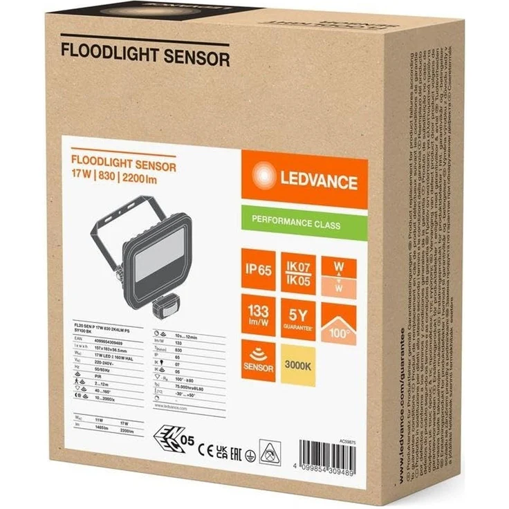LEDVANCE FLOODLIGHT SENSOR FL 20 SN P 17W 2K4LM 830 PS SY100 BK – Bild 2