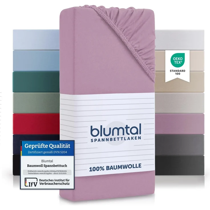 Blumtal® Baumwolle Spannbettlaken 140x200 cm Basics Jersey im 2er Set - Bettbezug 140x200 cm - Oeko-TEX zertifiziertes Spannbetttuch 140x200 cm - Matratzenbezug 140x200 - Leintuch 140x200 - Dusty Orchid – Bild 1