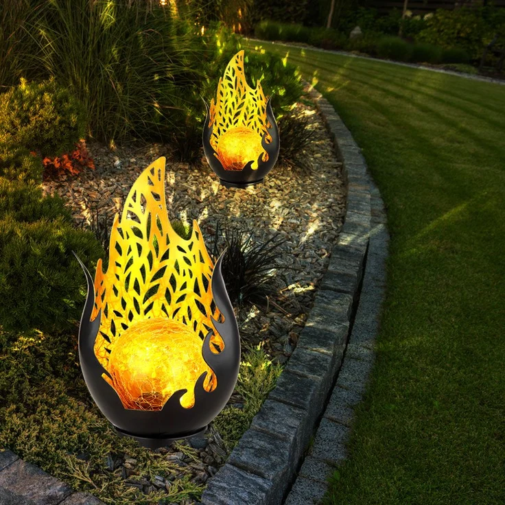 2x LED Solarleuchte, Wetterfest, schwarz, gold, Akku, H 26,5cm – Bild 3