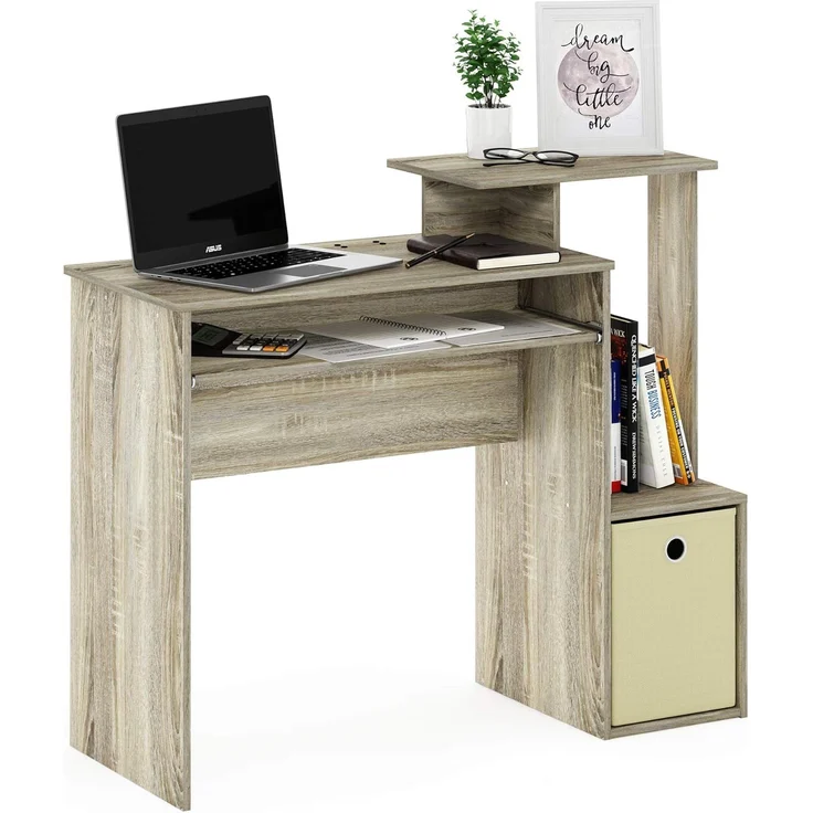 Furinno Econ Mehrzweck Home Office Computer Schreibtisch mit Ablage und Einschub, Sonoma Eiche/Elfenbein, 40x100. 08x86. 61 cm – Bild 1