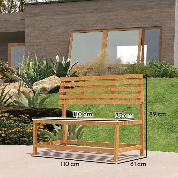Outsunny Bank 2-Sitzer, UV-Beständig, mit Umwandelbare Rückenlehnen (wetterfest Sitzbank, 1-St, Gartenbank Holz), 240kg belastbar, für Balkon Terrasse, Garten, 110x61x89cm, Teak – Bild 3
