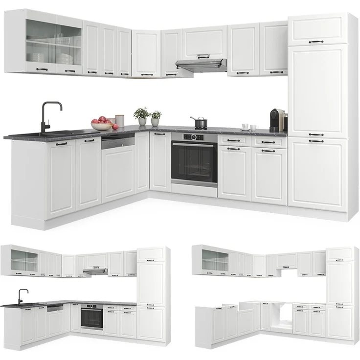 Eckküche R-Line Weiß Landhaus/Weiß 287 x 227 cm ohne Arbeitsplatte Vicco – Bild 6