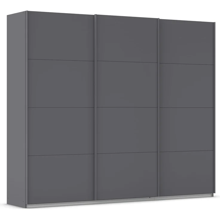 Rauch Möbel Kulmbach, Kleiderschrank mit Schwebetüren für Schlafzimmer, Kinderzimmer, Jugendzimmer, Garderobe, Flur, 3-türig, Zubehör Basic, Farbe Grau metallic, Schwarz, Breite 271 cm