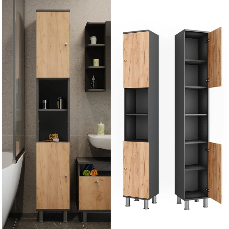 Hochschrank Fynn Anthrazit/Goldkraft Eiche 30 x 190 cm Vicco – Bild 2