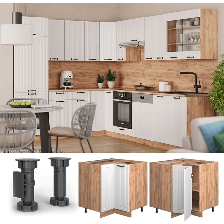 Eckunterschrank Fame-Line Weiß Landhaus 80.5 cm ohne Arbeitsplatte Vicco – Bild 3