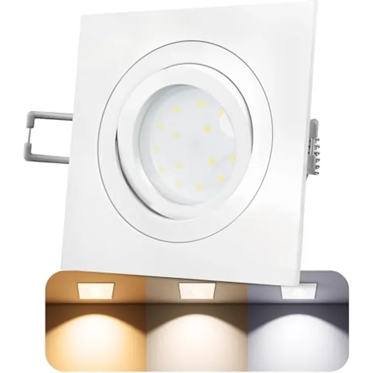 SSC-LUXon QF-2 quadratischer Einbauspot LED, schwenkbar in weiß, inkl. GU10 LED 5W LumiFLEX, drei Lichtfarben (warmweiß, neutralweiß, kaltweiß)