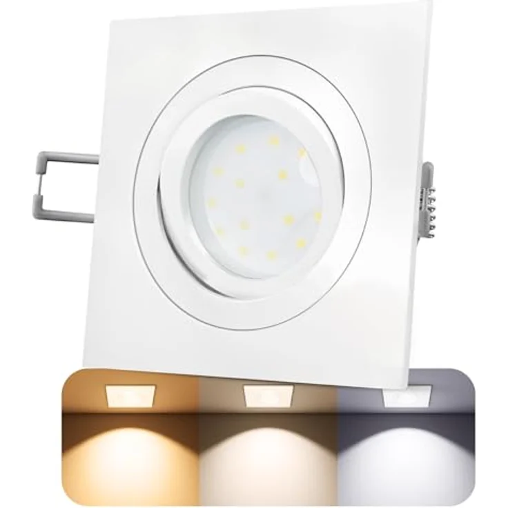 SSC-LUXon QF-2 quadratischer Einbauspot LED, schwenkbar in weiß, inkl. GU10 LED 5W LumiFLEX, drei Lichtfarben (warmweiß, neutralweiß, kaltweiß) – Bild 1