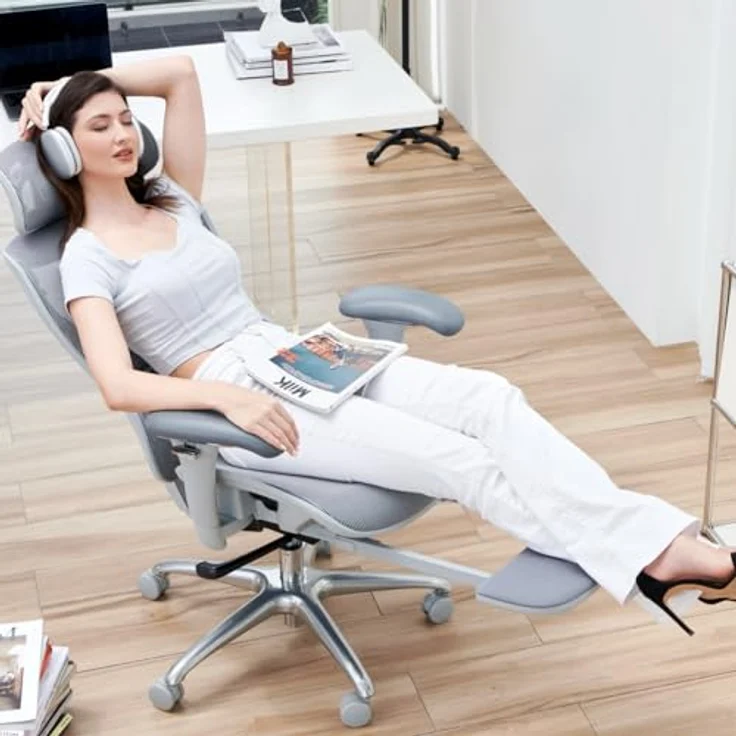 COLAMY Ergonomischer Bürostuhl mit Fußstütze, 3D-Armlehnen, Kopfstütze, Lendenwirbelstütze & Atmungsaktives Mesh – Schreibtischstuhl für Büro & Home Office, Grau – Bild 10