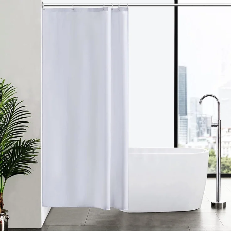 Furlinic Schmaler Duschvorhang Polyester Stoff Weiß 100x200cm mit 6 Duschhaken – Bild 1