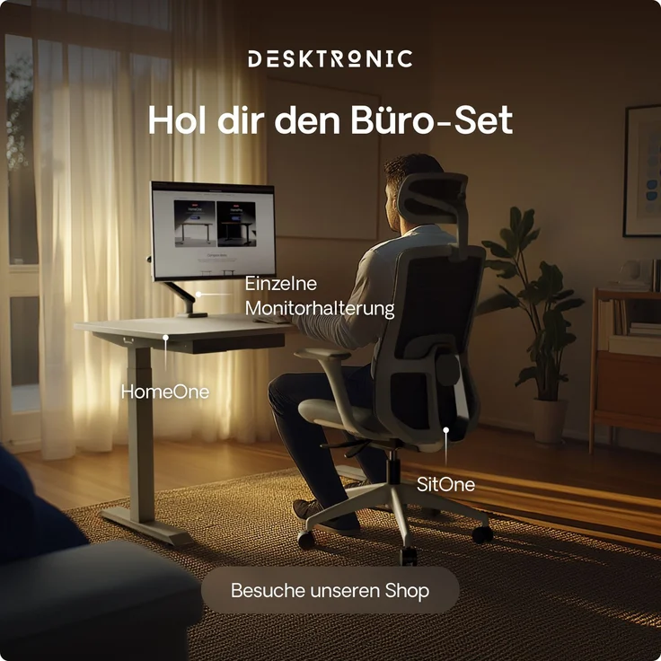Desktronic HomeOne Elektrisch höhenverstellbarer Schreibtisch 120x60cm Grau/Weiß mit Memory-Funktion, Anti-Kollisions Technologie, USB-A und USB-C-Ladeanschlüssen – Bild 9