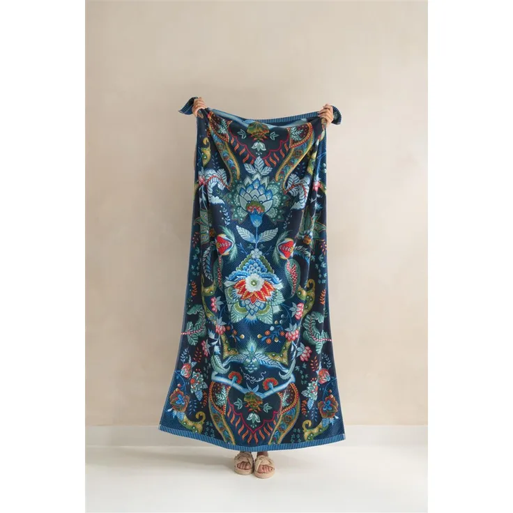 Pip Studio 100% Cotton, terry velour, 400 GSM Spannbettlaken Kyoto Beach Dark Blue 100X180 100x180 cm 1 Strandlaken Dunkelblau