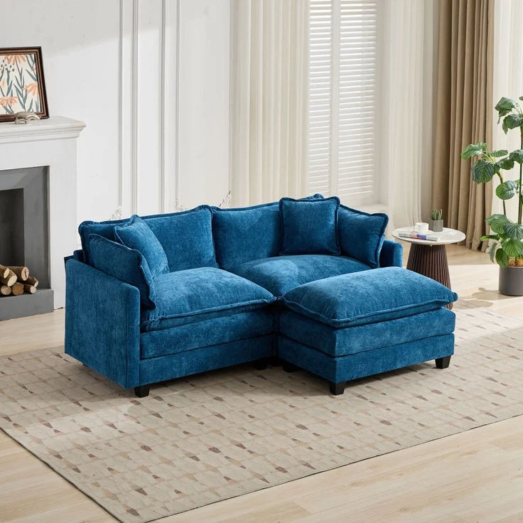ZUBALIYA Sofa mit LED - Beleuchtung, mit Chenille - Bezug, mit Cordbezug, modular aufgebaut, aus Chenille, für Wohnzimmer und Apartments – Bild 7