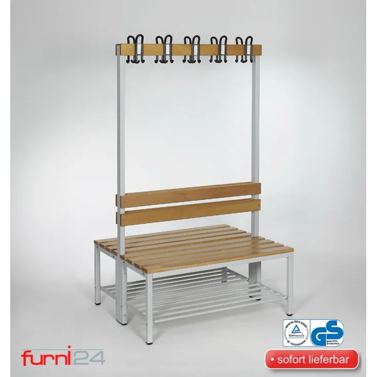 Garderobenbank doppelseitig mit Schuhrost 100 cm grau