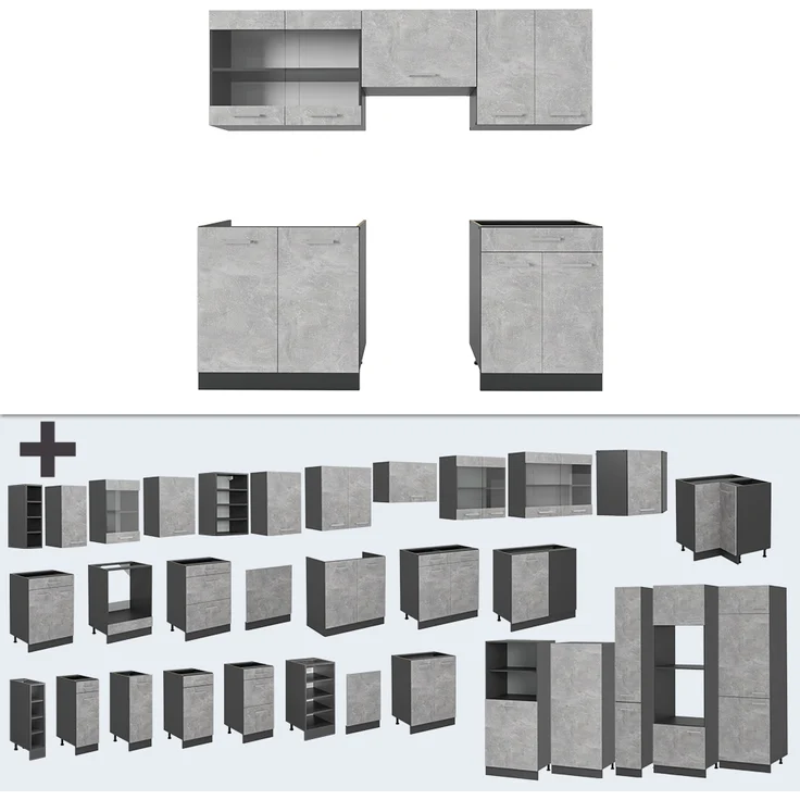 Küchenzeile R-Line Beton/Anthrazit 200 cm , AP Anthrazit Vicco – Bild 6
