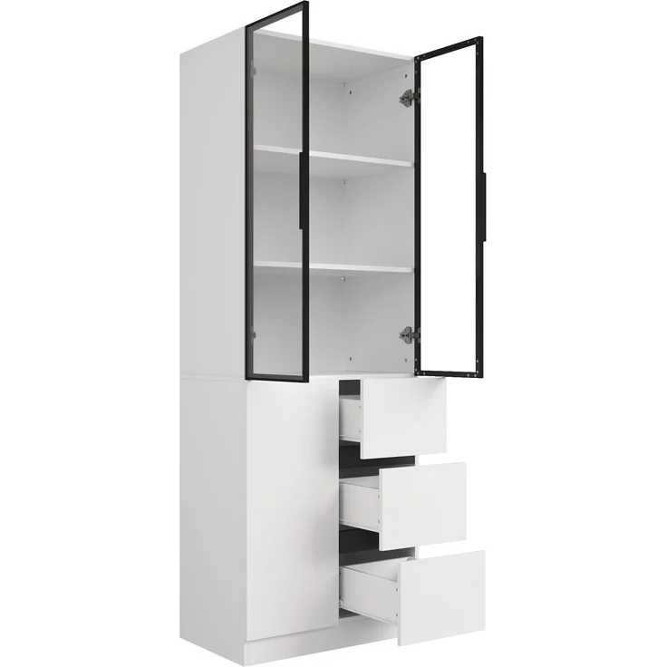 DESVIAE Regal Vitrine Weiß aus PB – 60x180x40 cm – Glastüren, LED-Beleuchtung – Bild 8