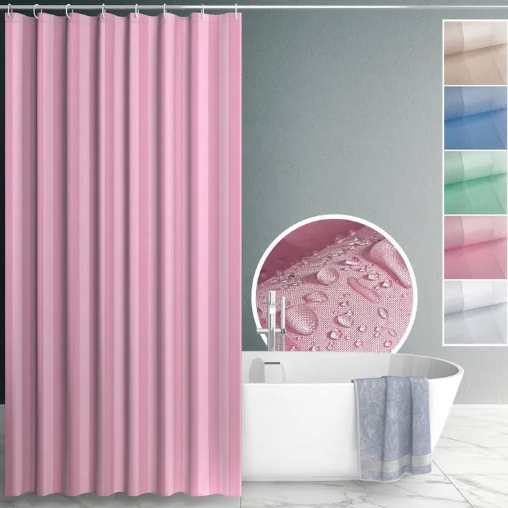 ANRO Duschvorhang aus Italien hochwertiger Badevorhang Textil mit Ösen und Haken Breite 120 cm (Packung, 1-tlg, Duschvorhang inkl. Aufhängeringe), robuster Vorhang Stangenaufhängung in Größe 200x120cm in rosa