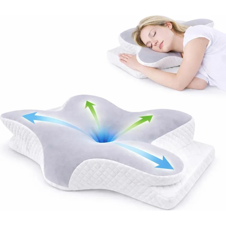YaLiva_Decor® Kopfkissen mit Memory Foam, orthopädisch und ergonomisch gegen Nacken- & Rückenschmerzen, grau, 62 x 33 x 12 cm