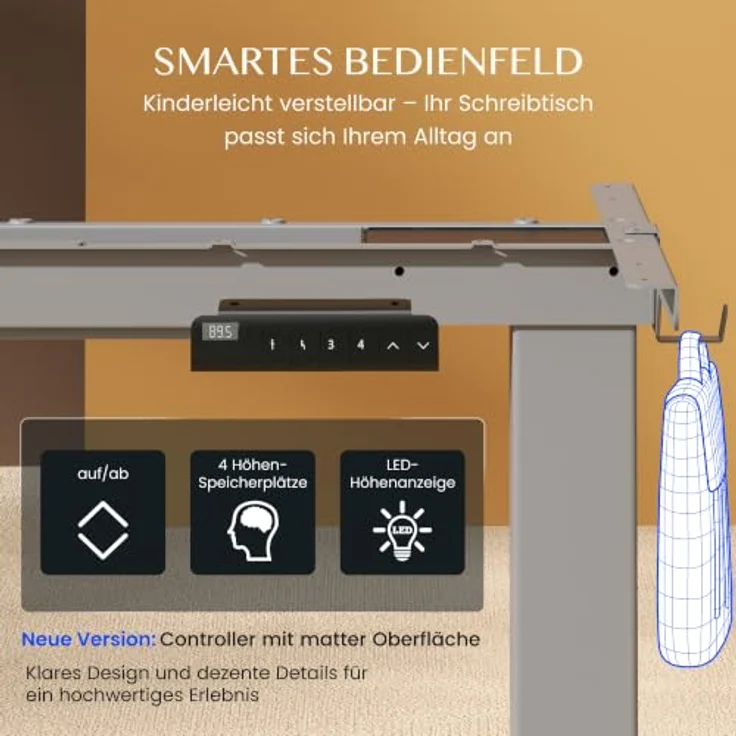FLEXISPOT Höhenverstellbarer Schreibtisch Gestell E1 PRO mit Doppelmotor | Elektrische Tischbeine höhenverstellbar mit Kabelmanagement & 2 Haken,LED-Höhenanzeige&4 Speicherplätzen fürs Büro&Homeoffice – Bild 9