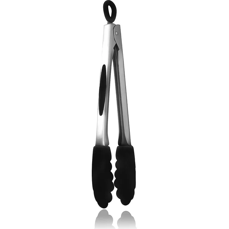 Mastrad Küchenzange, Grillzange, Kochzange, Küchenutensil, Edelstahl, Silikon, Schwarz, 26 cm, F16800