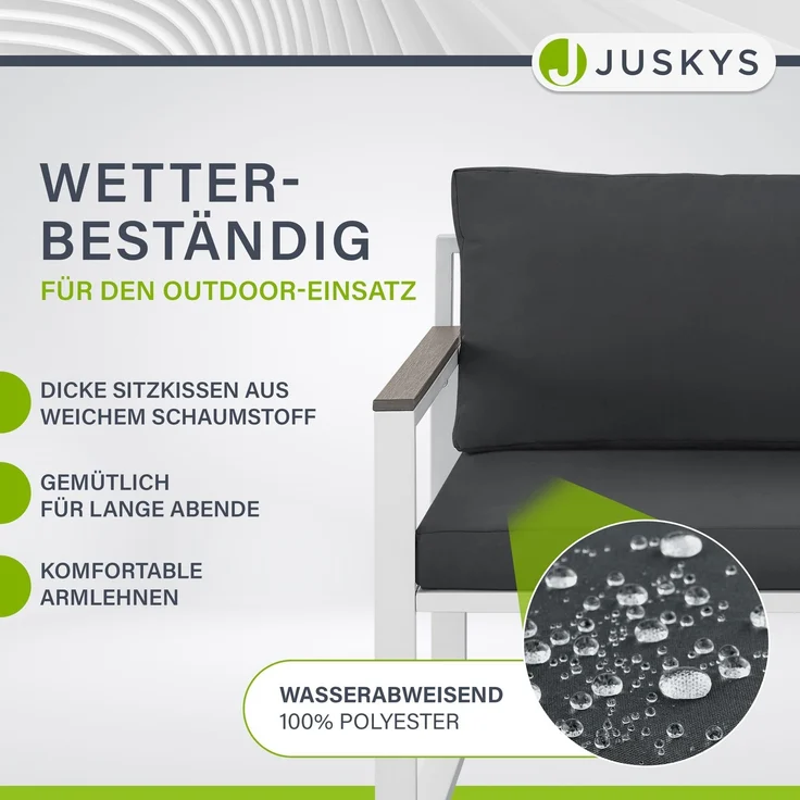 Juskys Gartenmöbel Sofa Set 5-teilig Bari mit Tisch & Polster - Metall Gartenlounge - Balkonmöbel klein - Outdoor Möbel Balkon Garten - Lounge Grau – Bild 6
