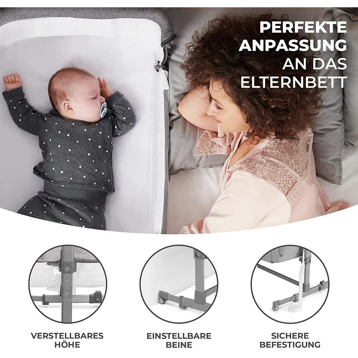 Kinderkraft 'NESTE UP' Beistellbett, grey melange – Bild 3