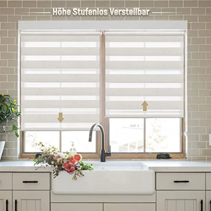Deswell Doppelrollo Klemmfix ohne Bohren Leinen B85 x H220 cm (Stoffbreite 81cm) Rollos für Fenster ohne Bohren für Fenster mit Lichtdurchlässig & Verdunkelnd/Höhe Stufenlos Verstellbar – Bild 3