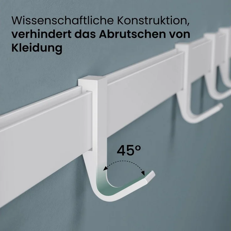 Mai & Mai Wandgarderobe Kleiderhaken Garderobenleiste aus Aluminium mit 4/6/8 Haken Stalo-12, Flexibel entlang der Schiene verschieben, individuell positionieren. – Bild 3