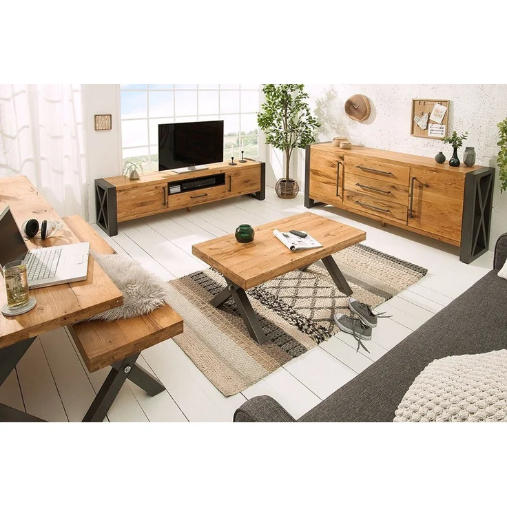 riess-ambiente Esstisch THOR 200cm natur (Einzelartikel, 1-St), Massivholz · Metall · X-Gestell · geölte Wildeiche · Industrial Design – Bild 3