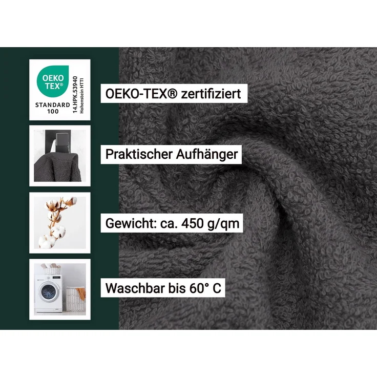 ZOLLNER Gästehandtücher 10er Set, Baumwolle, 30x50 cm, graphit – Bild 2