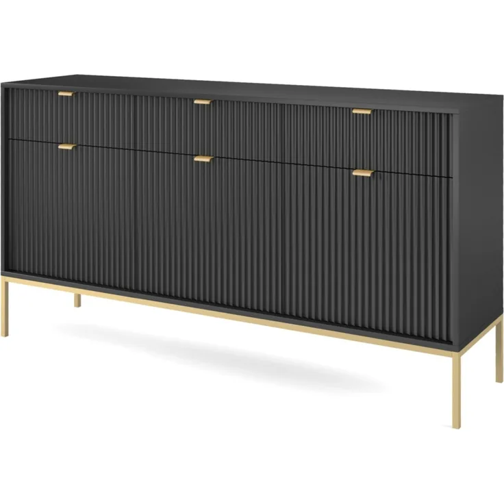 Selsey 'Vellore' Sideboard 3-türig, schwarz mit goldfarbenem Gestell, ca. 83 x 154 x 39 cm