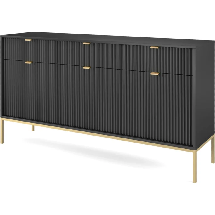 Selsey 'Vellore' Sideboard 3-türig, schwarz mit goldfarbenem Gestell, ca. 83 x 154 x 39 cm – Bild 1