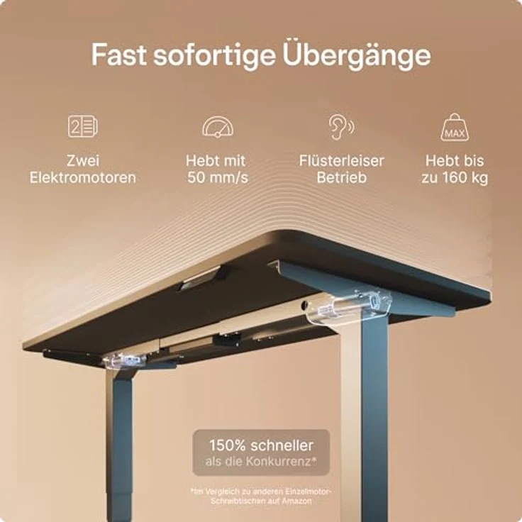 Höhenverstellbarer Schreibtisch - Höhenverstellbar Elektrisch mit Flüsterleisem Dual-Motor & Touchscreen - Hohe Tragfähigkeit - Stehtisch von Desktronic, Grau + Schwarz, 140x70 cm – Bild 4