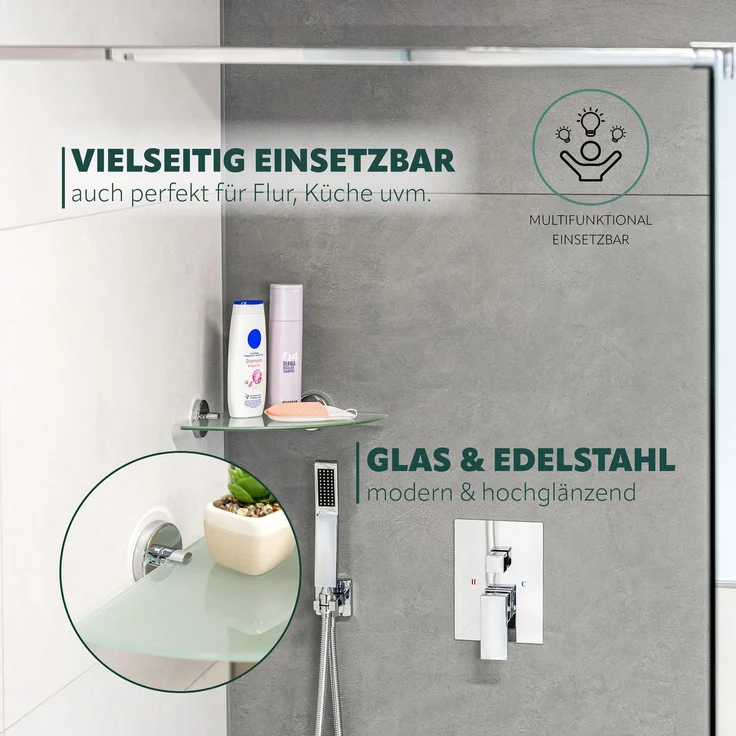 bremermann Bad-Serie LUCENTE - Glaseckablage inkl. Klebeset, Glasregal, Badregal aus Glas und Edelstahl, verchromt – Bild 3