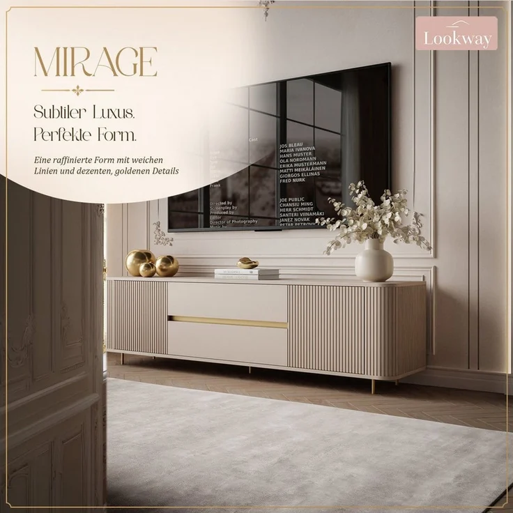 Lookway TV-Schrank MIRAGE GOLD 180 cm mit geriffelten Fronten – Bild 3