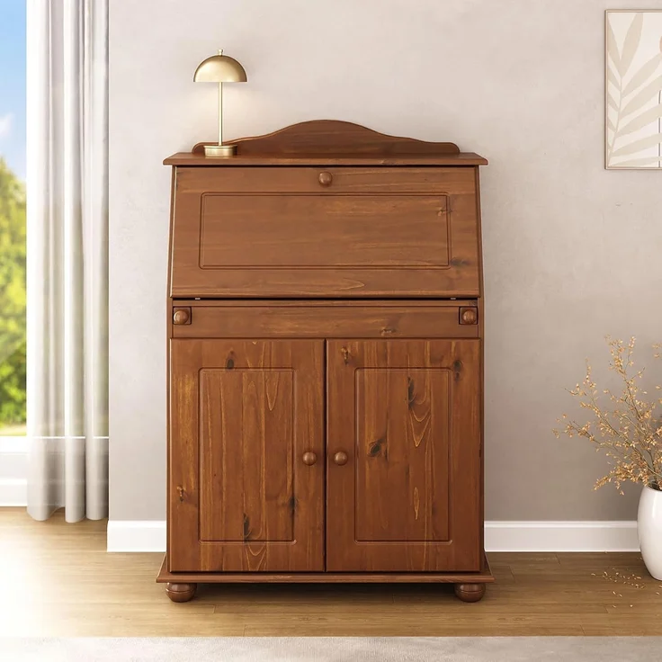 IDIMEX Sekretär DAVID, Schreibtisch Landhausstil aus Massivholz mit Stauraum Kastanie Finish – Bild 2