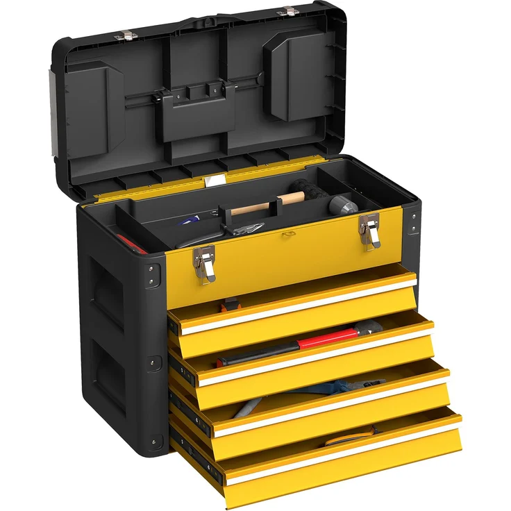 HOMCOM Werkzeugkiste, Stahl, Kunststoff, Gelb, 49,7L x 25,3B x 40,7H cm – Bild 1