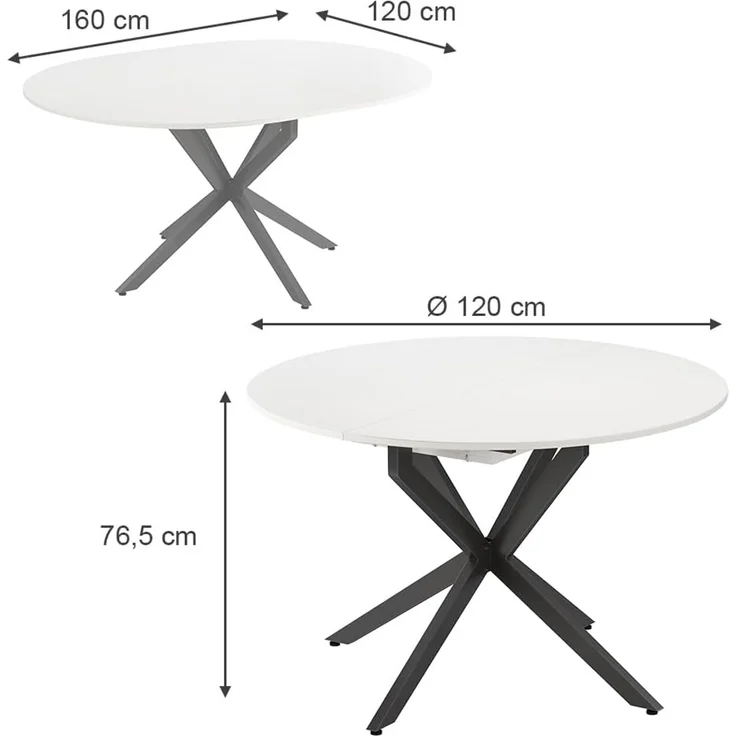 Esstisch Loyd Weiß/Schwarz 120 x 76.5 cm ausziehbar Vicco – Bild 3