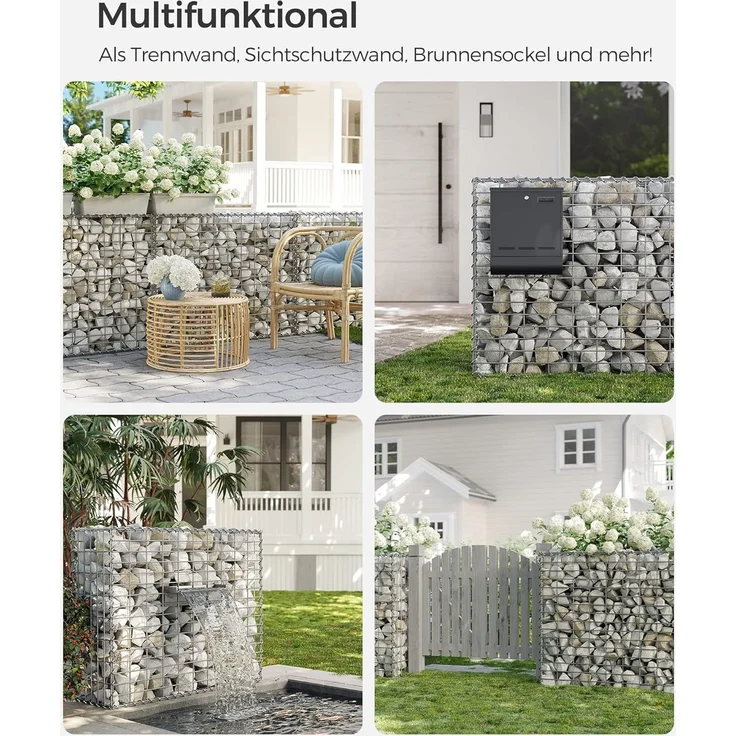 SONGMICS GabioneGabionen,100 x 80 x 30 cm, 5er Set, Steinkorb, Gabionenkörbe, Drahtzäune, mit 5 x 10 cm engmaschigem Gitter, aus rostfreiem verzinktem Stahl, Gartendeko, Pflanzenwand, silbern GGB583 – Bild 8