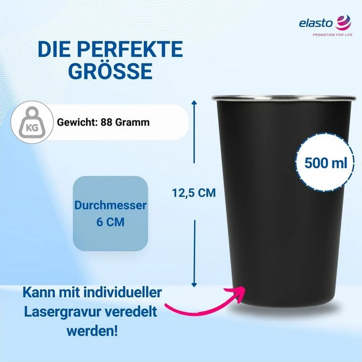 elasto Becher Edelstahl Trinkbecher to go 500 ml METALLO perfekt für unterwegs, Edelstahl, robust, camping geschirr, wandern, Becher für Partys – Bild 4